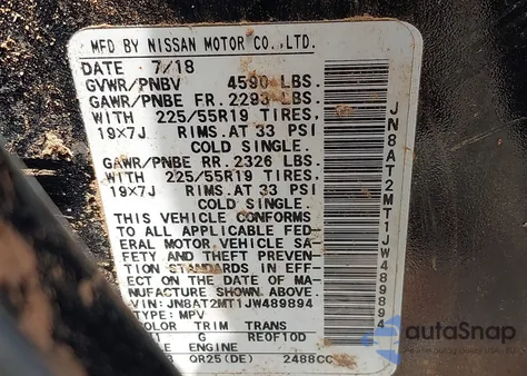 2018 Nissan Rogue Sl from USA, damaged, VIN JN8AT2MT1JW489894